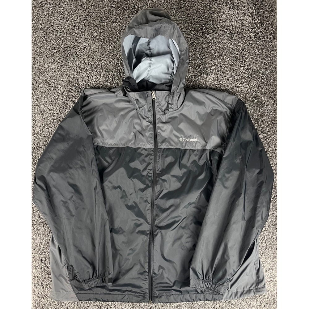 Columbia Mens 3X Windbreaker Jacket Grey Black Colorblock Hooded RN69724